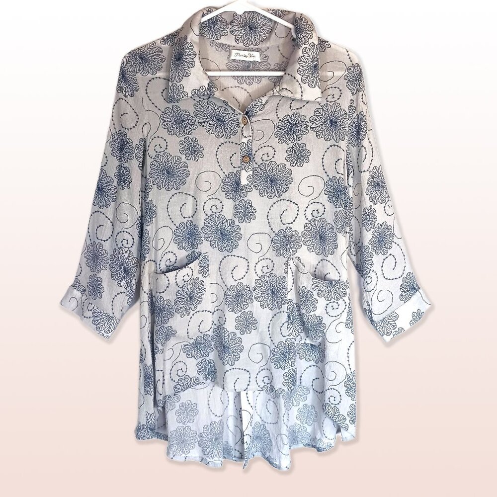 Paisley Vine Gauzy Sheer Embroidery Print Top High/Low Size M to L*